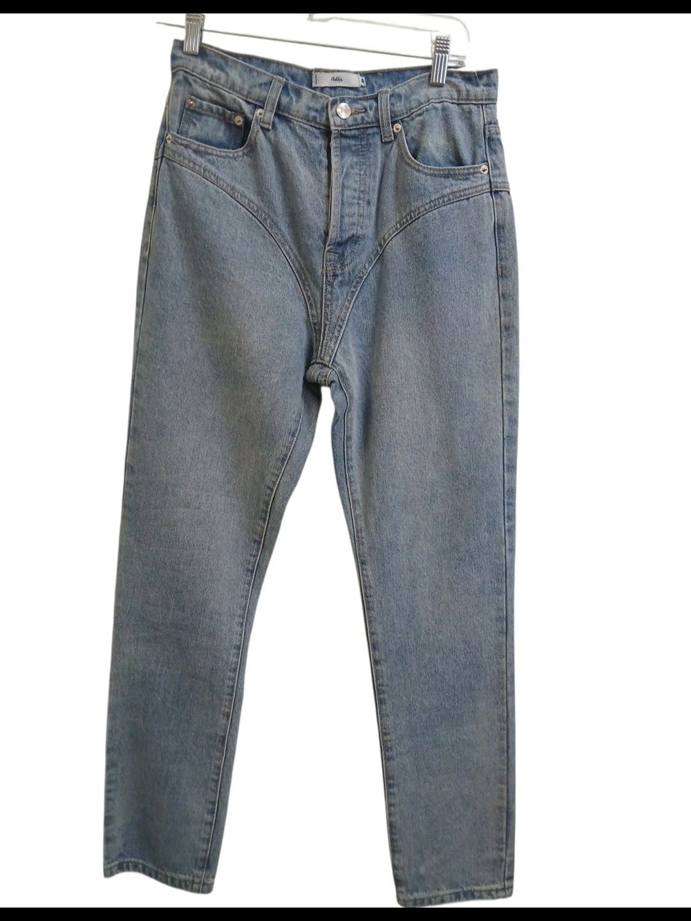 Adika Light Blue Curved-Seam High Waist Jeans Button Closure